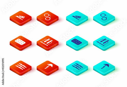 Set Cocaine or heroin drug, Psilocybin mushroom, Pills blister pack, Test tube and flask, Handcuffs and credit card icon. Vector