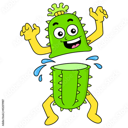 cactus monster split in two, doodle icon image kawaii