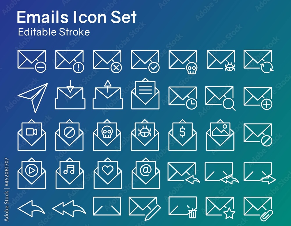 email icon set thin line, editable stroke