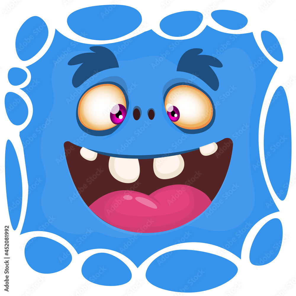 Funny cartoon monster character face expression. Illustration of cute and happy mythical alien creature. Halloween design Funny cartoon monster character face expression. Illustration of cute and happy mythical alien creature. Halloween design
