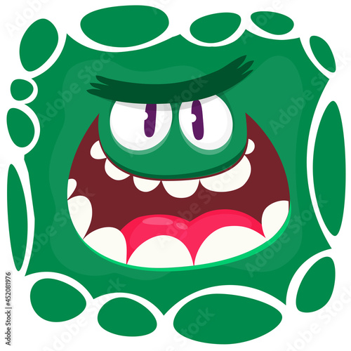 Angry cartoon monster character face expression. Illustration of cute and scary mythical alien creature. Halloween design