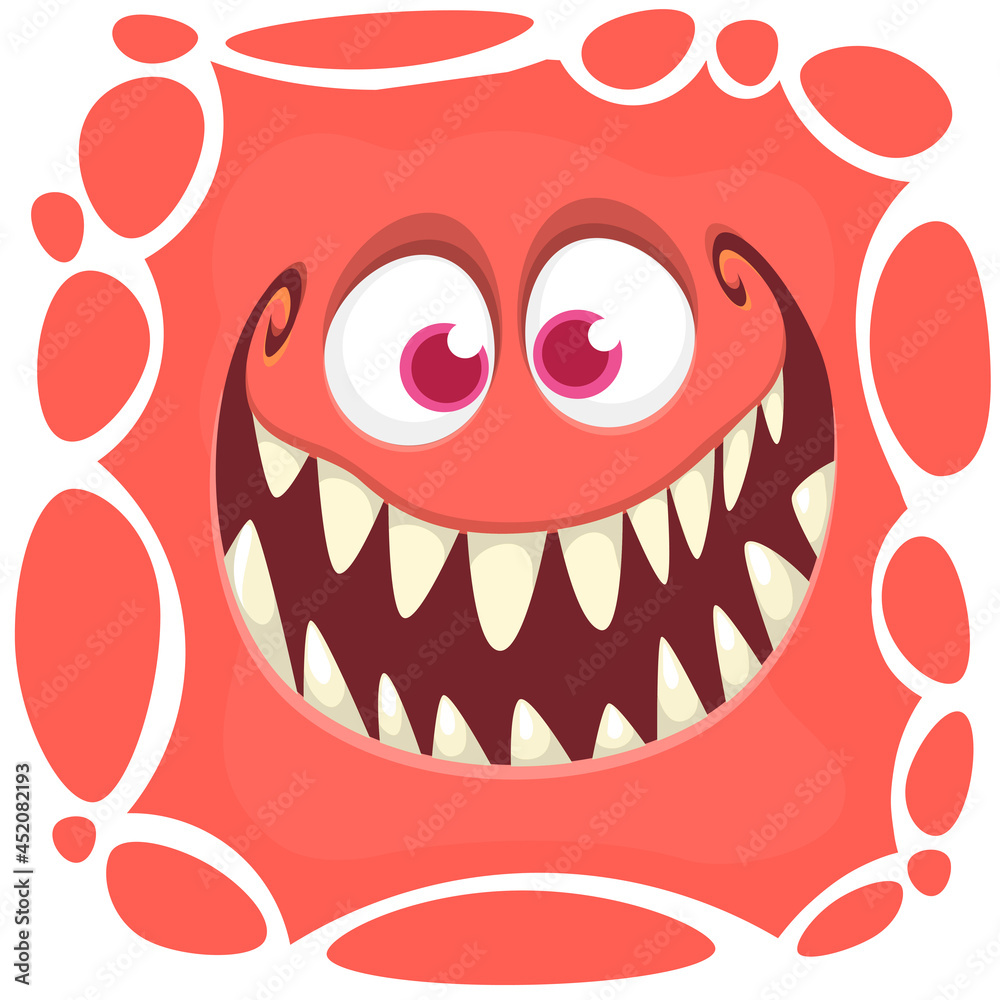 Funny cartoon monster character face expression. Illustration of cute and happy mythical alien creature. Halloween design