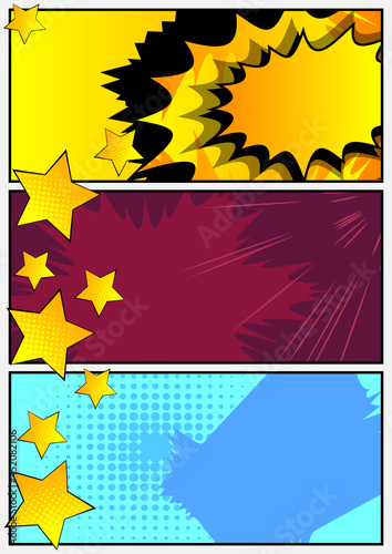 Pop Art page background. Comic book frame with colored place for text. Editable cartoon retro vector illustration drawing for advertising.
