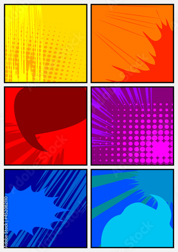 Pop Art page background. Comic book frame with colored place for text. Editable cartoon retro vector illustration drawing for advertising.