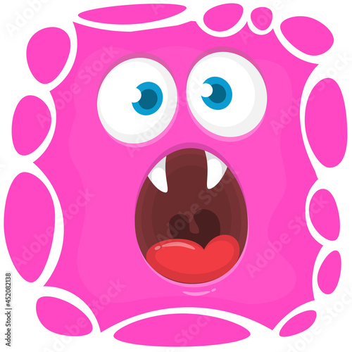 Funny cartoon monster character face expression. Illustration of cute and happy mythical alien creature. Halloween design