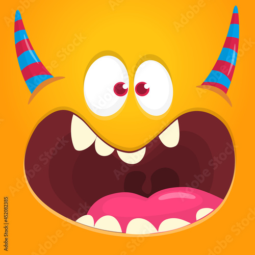 Angry cartoon monster character face expression. Illustration of cute and scary mythical alien creature. Halloween design