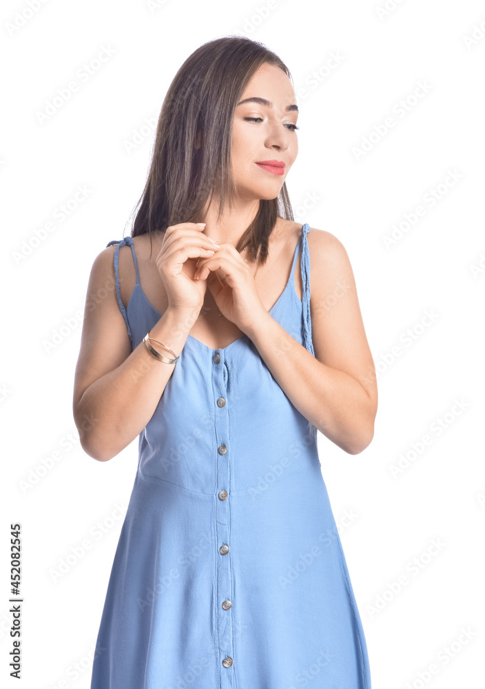 Stylish young woman on white background Stylish young woman on white background