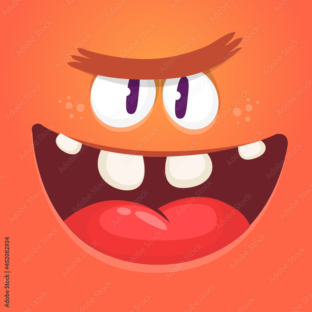 Angry cartoon monster character face expression. Illustration of cute and scary mythical alien creature. Halloween design Angry cartoon monster character face expression. Illustration of cute and scary mythical alien creature. Halloween design