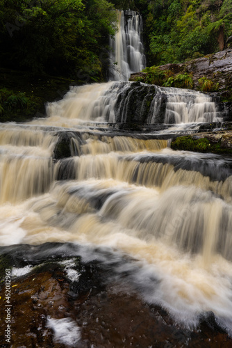 McLean Falls after heavy rain the waterfall is in full flow in the Catlins New Zealand