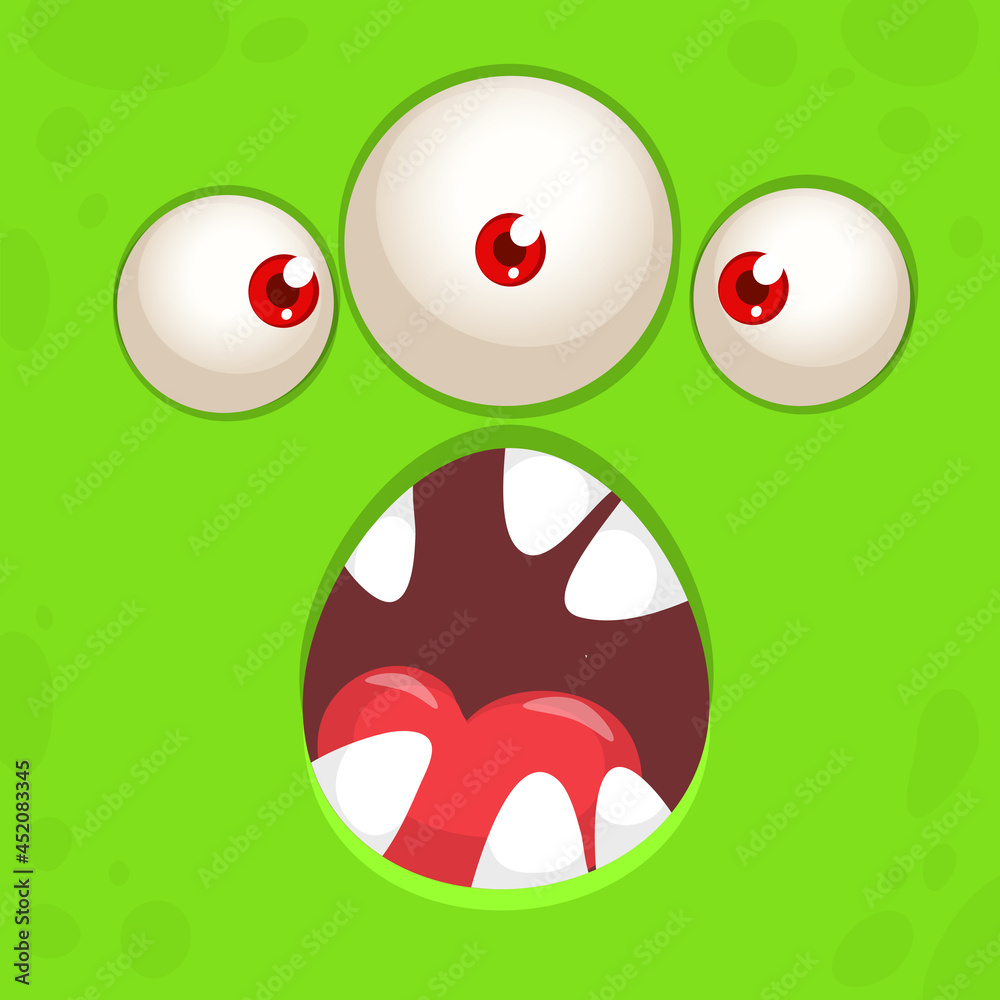 Obraz premium Funny cartoon monster character face expression. Illustration of cute and happy mythical alien creature. Halloween design