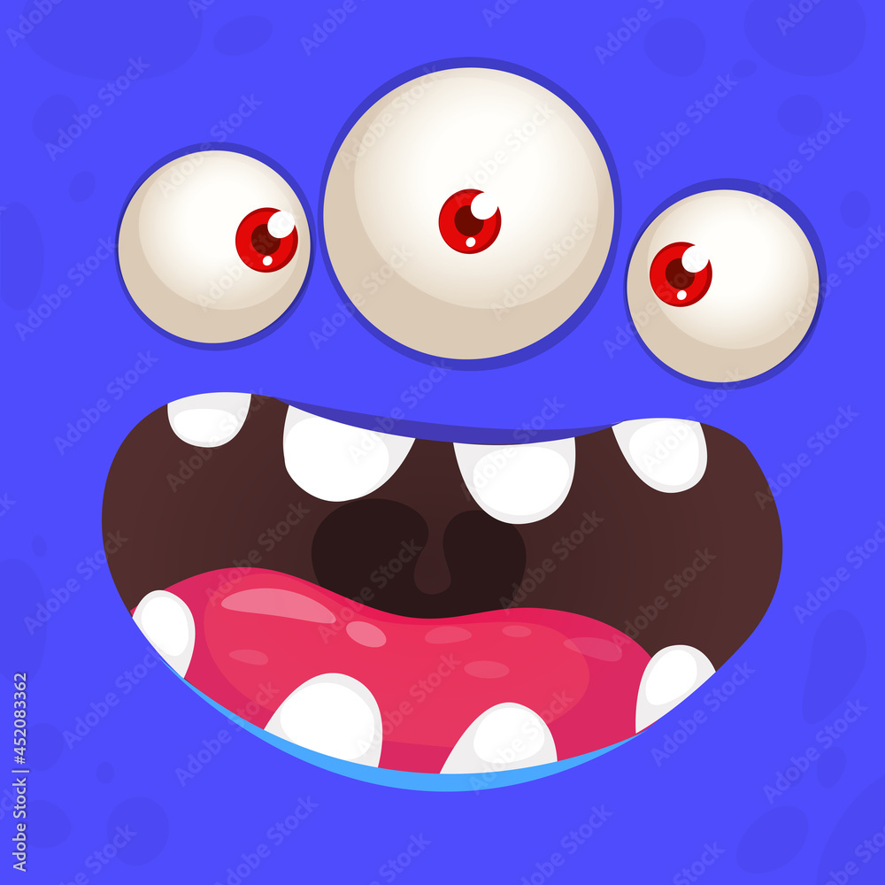 Funny cartoon monster character face expression. Illustration of cute and happy mythical alien creature. Halloween design Funny cartoon monster character face expression. Illustration of cute and happy mythical alien creature. Halloween design