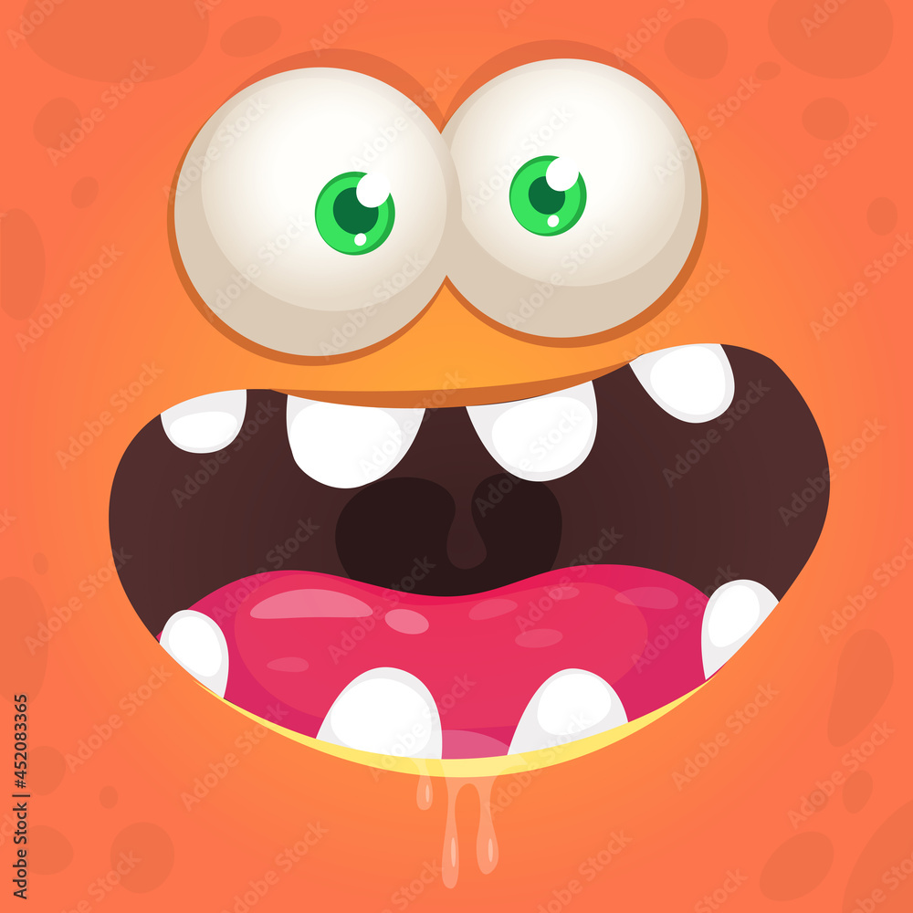 Funny cartoon monster character face expression. Illustration of cute and happy mythical alien creature. Halloween design Funny cartoon monster character face expression. Illustration of cute and happy mythical alien creature. Halloween design