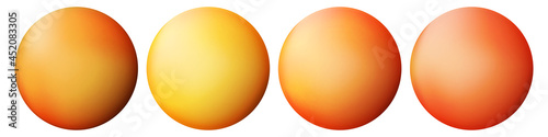 Set with glass colorful orange balls. Glossy realistic ball, 3D abstract vector illustration highlighted on a white background. Big metal bubble with shadow