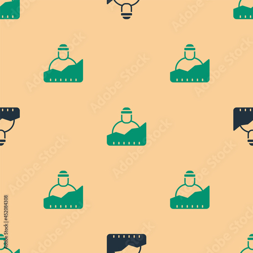 Green and black Growth of homeless icon isolated seamless pattern on beige background. Homelessness problem. Vector