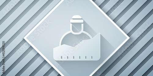 Paper cut Growth of homeless icon isolated on grey background. Homelessness problem. Paper art style. Vector