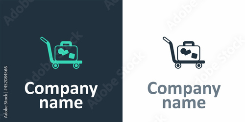 Logotype Trolley suitcase icon isolated on white background. Traveling baggage sign. Travel luggage icon. Logo design template element. Vector