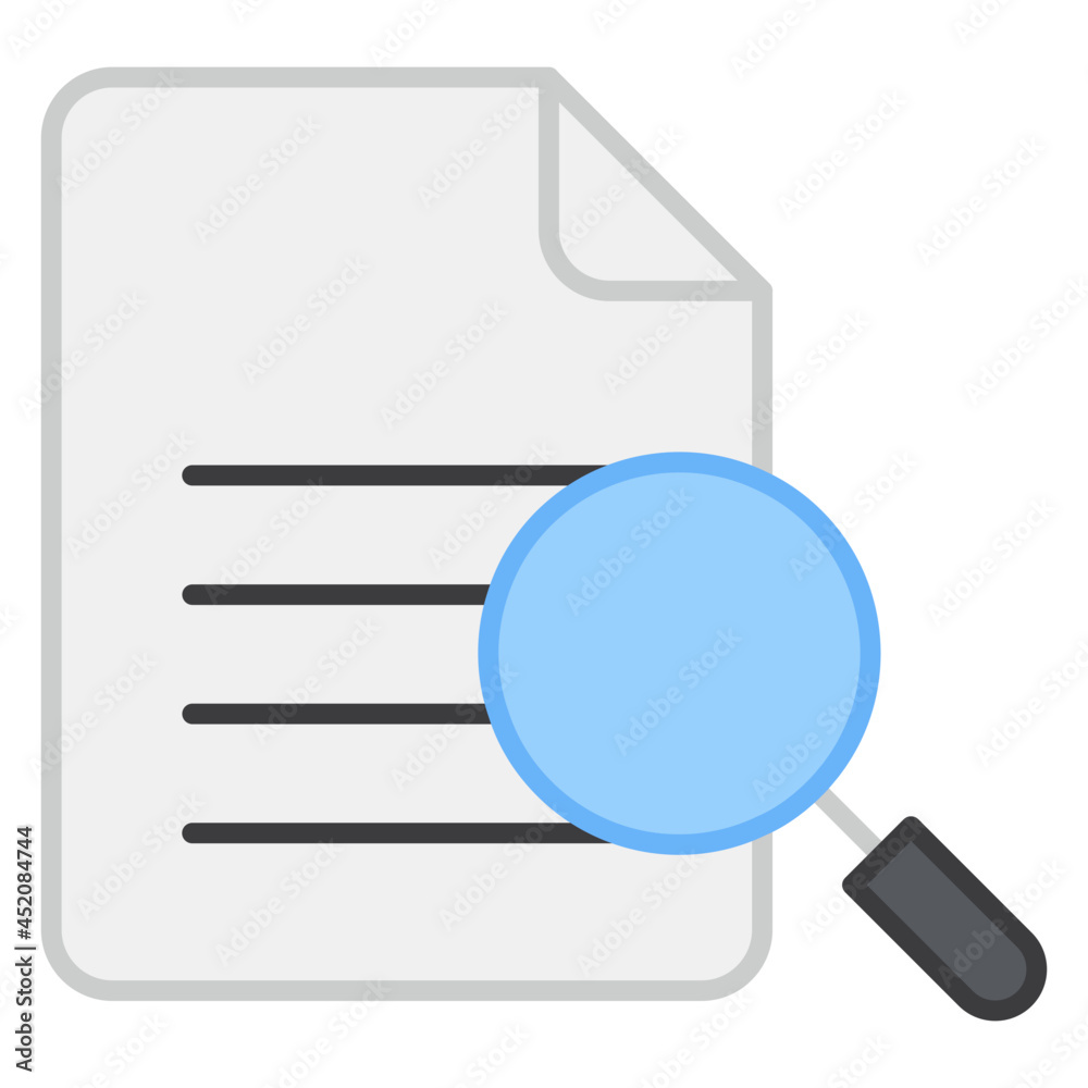 Paper under magnifying glass, icon of search document Paper under magnifying glass, icon of search document