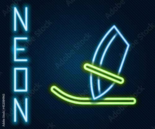 Glowing neon line Windsurfing icon isolated on black background. Colorful outline concept. Vector