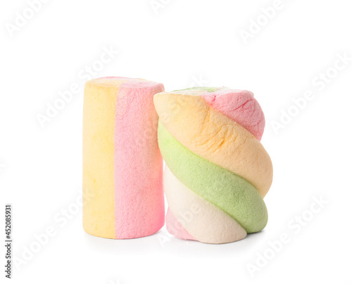 Tasty marshmallows on white background