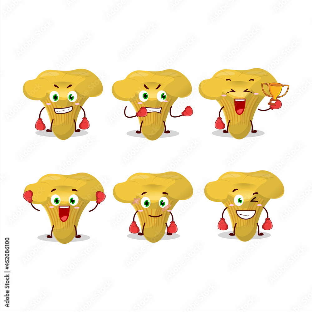 A sporty chanterelle boxing athlete cartoon mascot design A sporty chanterelle boxing athlete cartoon mascot design
