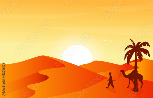Sahara Desert Travel Tour Camel Arabian Culture Illustration © jongjawi