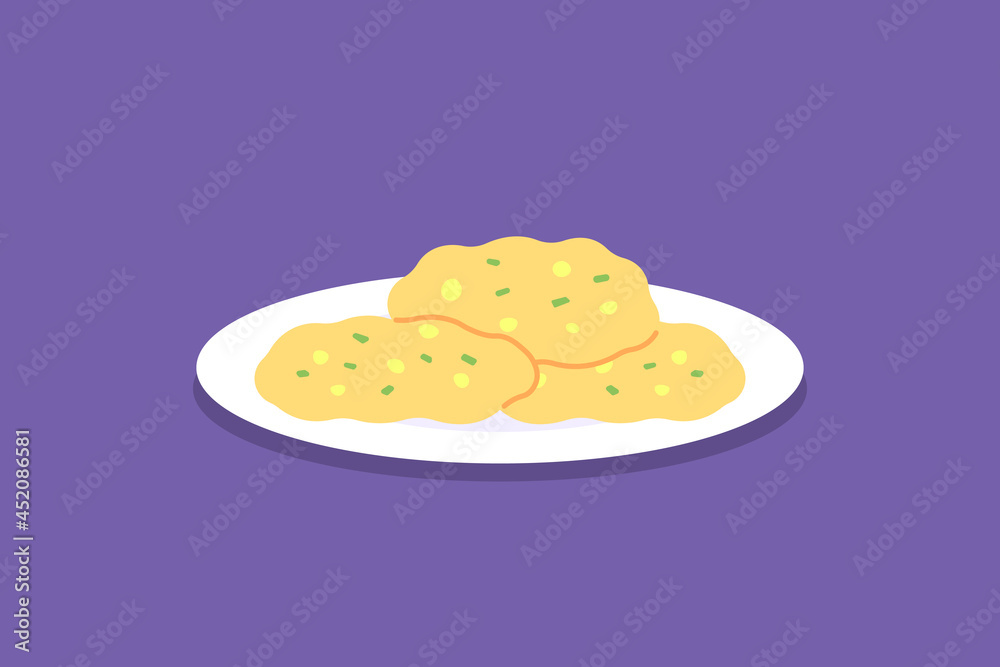 illustration of a plate of bakwan. fried food. corn food. food from indonesia or asia. flat cartoon style. vector design illustration of a plate of bakwan. fried food. corn food. food from indonesia or asia. flat cartoon style. vector design