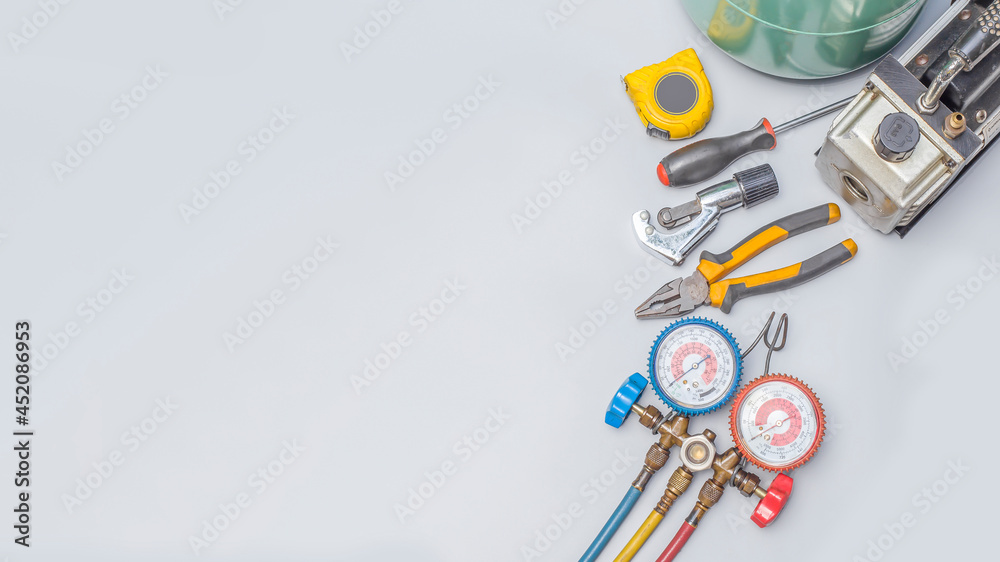 Tools for air conditioning repair and maintenance. Tools for air conditioning repair and maintenance.