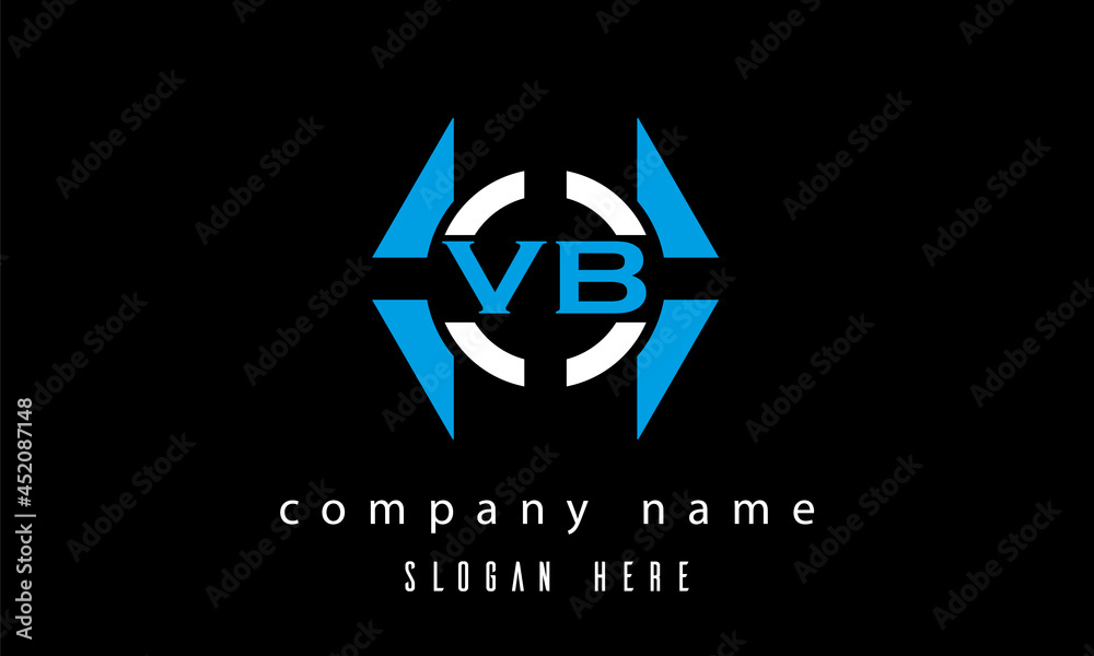 VB creative polygon with circle latter logo design