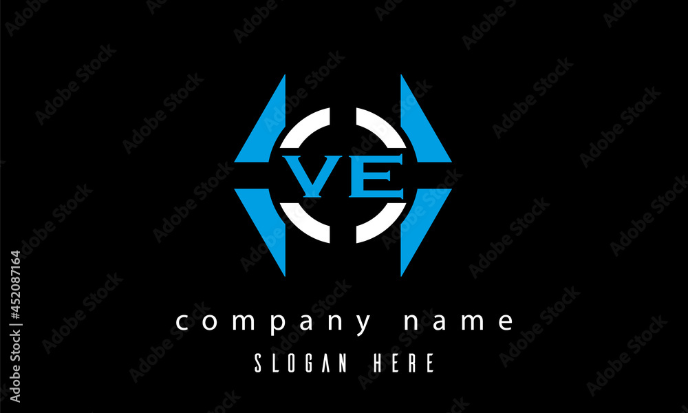 VE creative polygon with circle latter logo design VE creative polygon with circle latter logo design