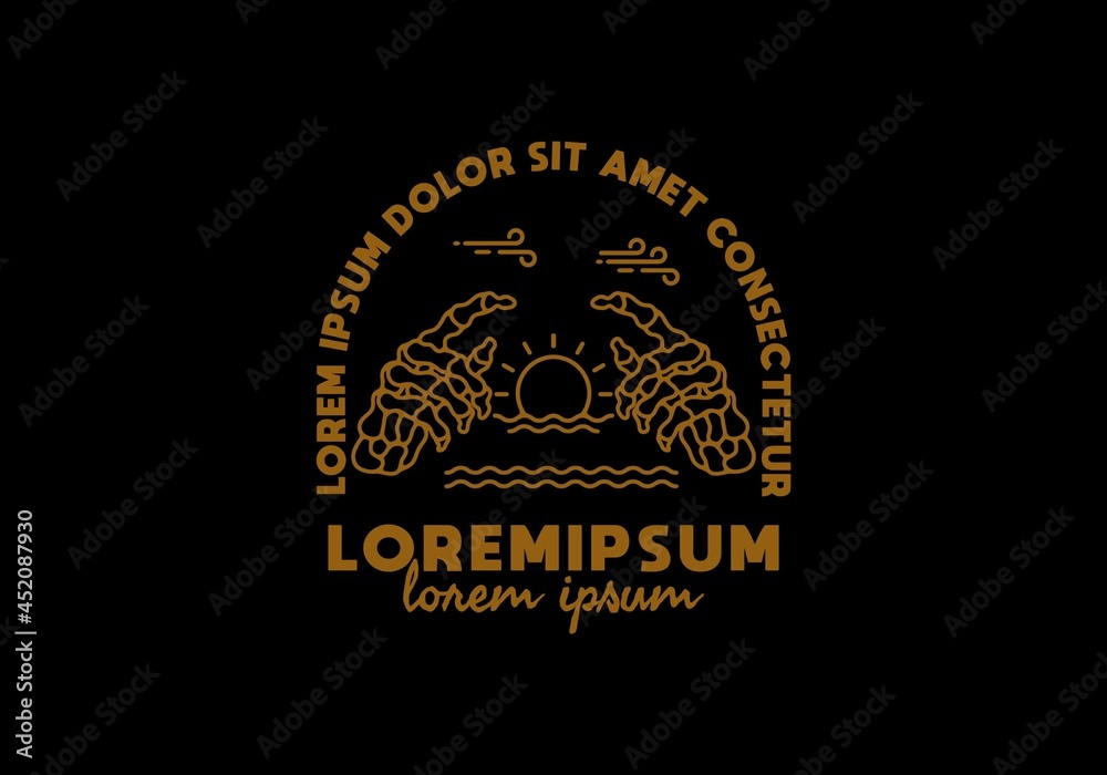 Brown color of skeleton hand and sun with lorem ipsum text