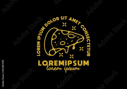 Line art illustration of pizza with lorem ipsum text