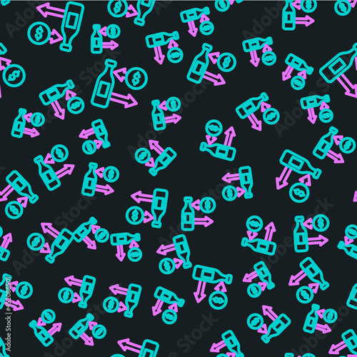 Line Reception and sale of glass bottles icon isolated seamless pattern on black background. Vector
