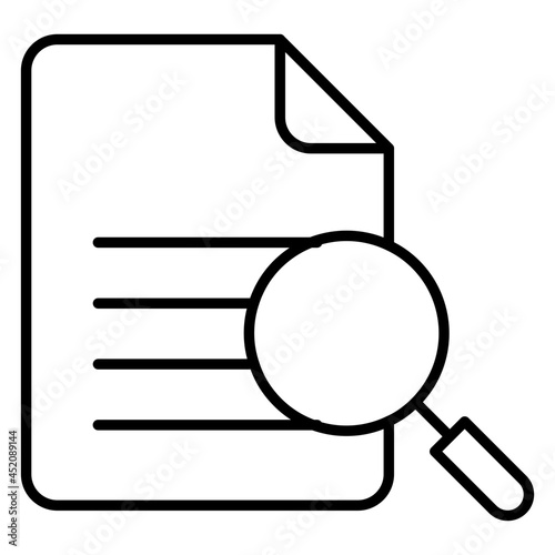 Paper under magnifying glass, icon of search document