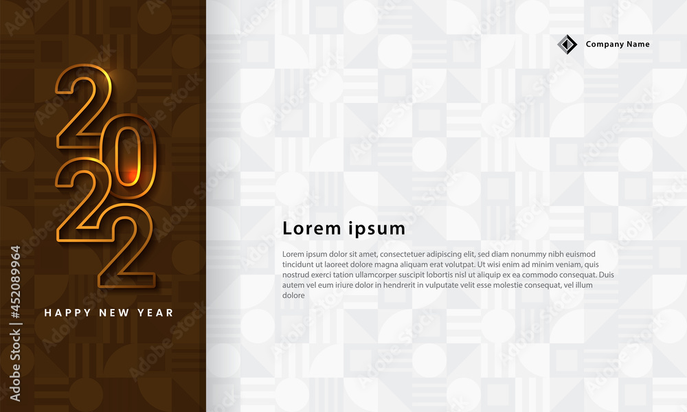 Realistic 3d glod happy new year 2022 with geometric background