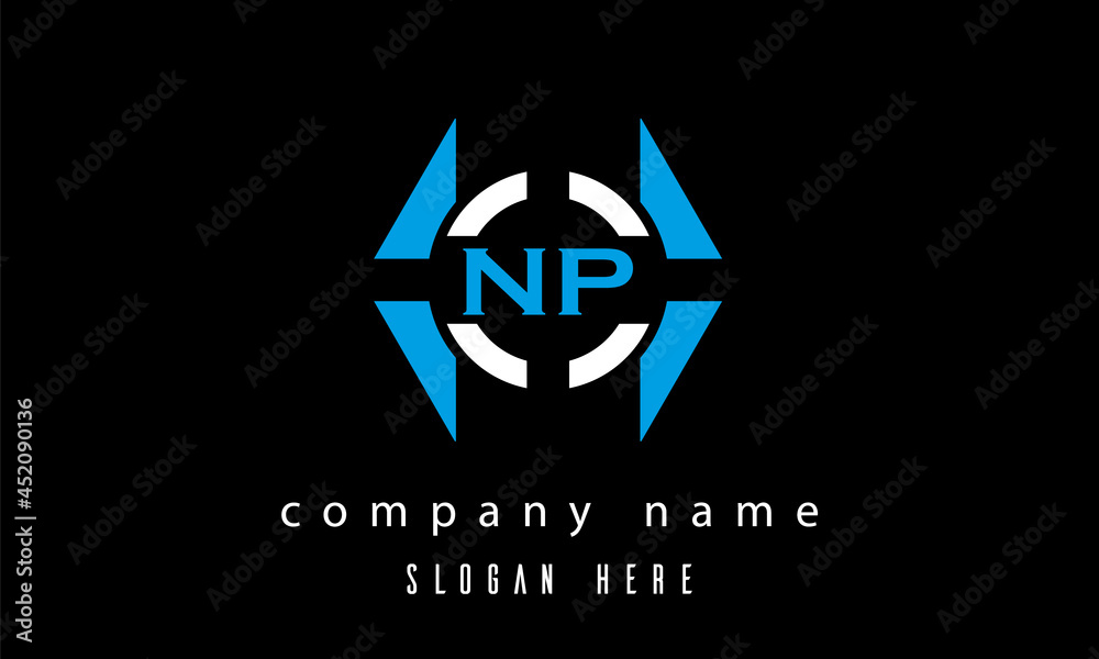 NP creative polygon with circle latter logo design