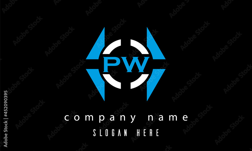 PW creative polygon with circle latter logo design vector PW creative polygon with circle latter logo design vector