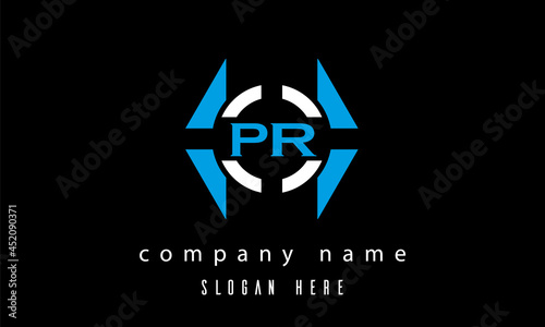 PR creative polygon with circle latter logo design vector