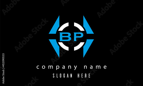 BP creative polygon with circle latter logo design vector