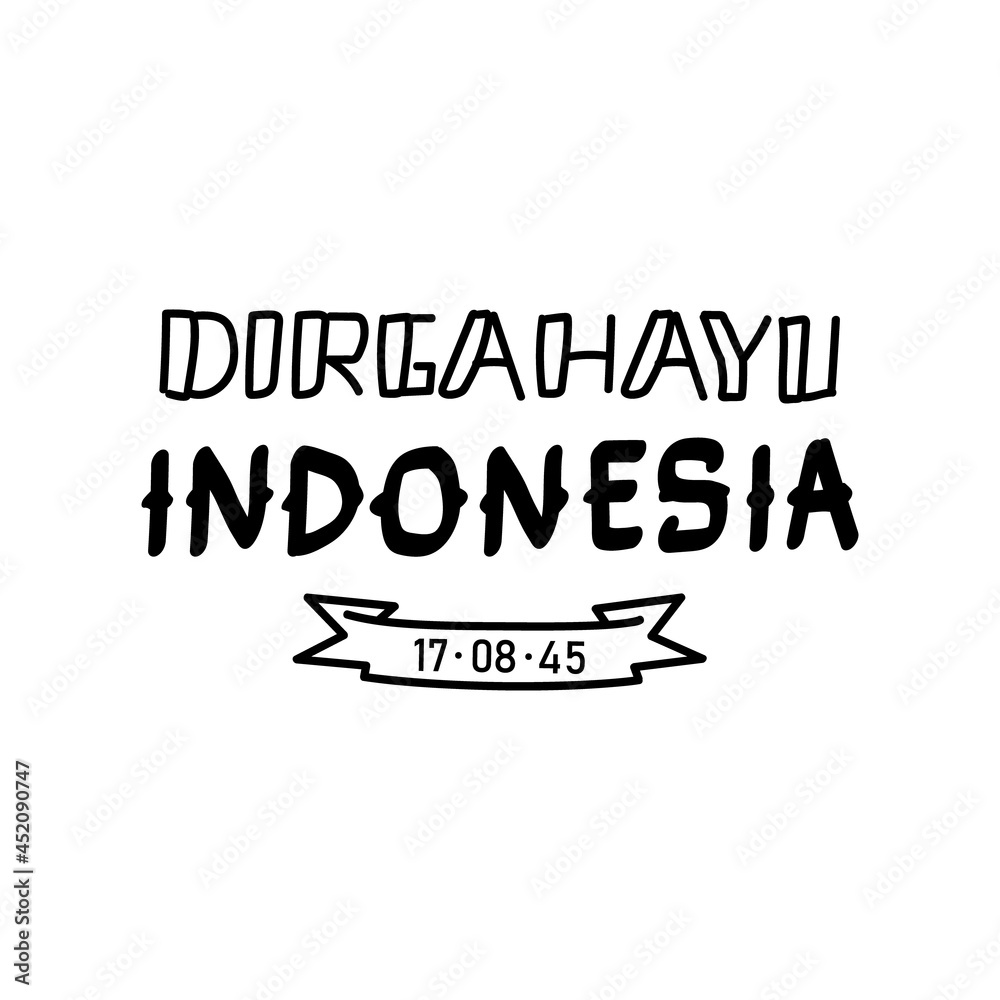 happy independence day indonesia lettering hand drawn text