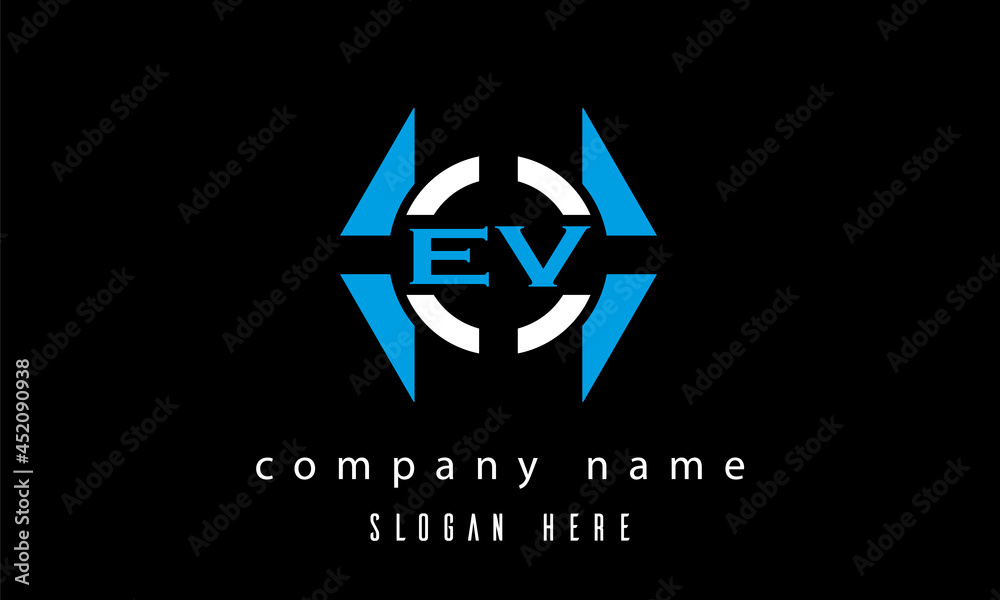 EV creative polygon with circle latter logo design vector EV creative polygon with circle latter logo design vector