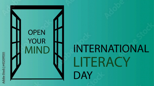 International literacy day poster illustration with an abstract theme of unlocking new horizon with education.