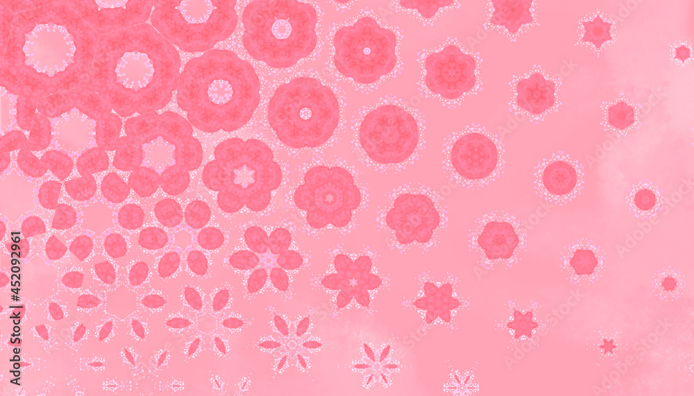 Pink abstract background with pretty flowers.