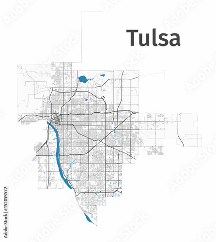 Tulsa map. Detailed map of Tulsa city administrative area. Cityscape panorama.