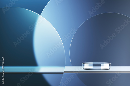 Photos The clear glass platform on abstract background for product presentation or ads