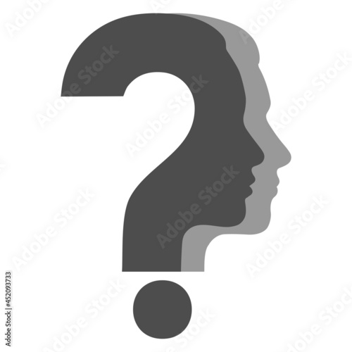 illustration of a question mark with the head of a man and a woman