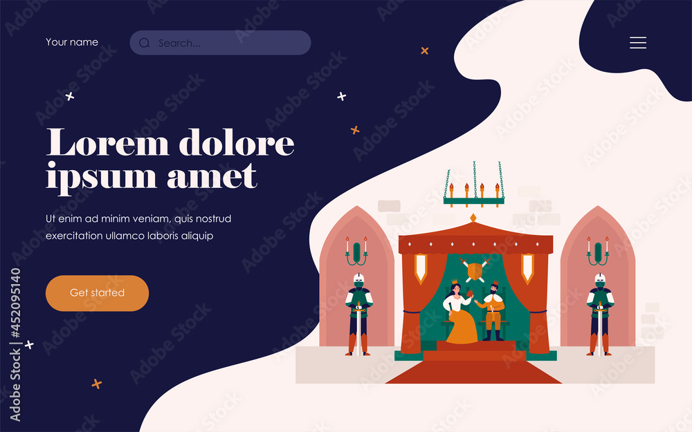 King and queen sitting on thrones in palace flat vector illustration ...