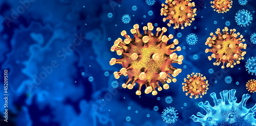 Lambda variant virus as the delta or covid variants mutating cells concept and new coronavirus b.1.1.7 outbreak or covid-19 viral cell mutation and influenza as dangerous flu strain medical health.