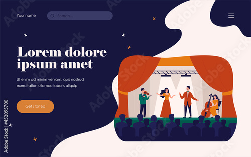 Singers playing in tragedy opera for audience isolated flat vector illustration. Cartoon woman and man singing drama song on stage. Theater and music concept