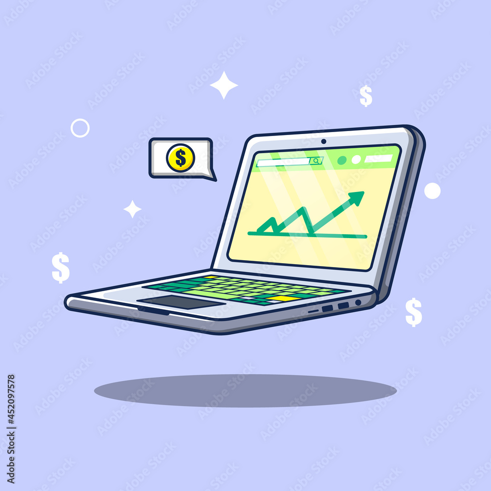 Isometric Laptop vector with Data Analysis. Financial worker computer vector illustration. Isometric Laptop vector with Data Analysis. Financial worker computer vector illustration.