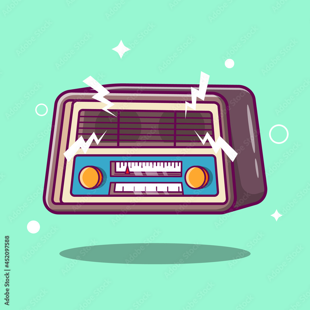 Cute retro radio vector illustration. Music nostalgia with old 60s